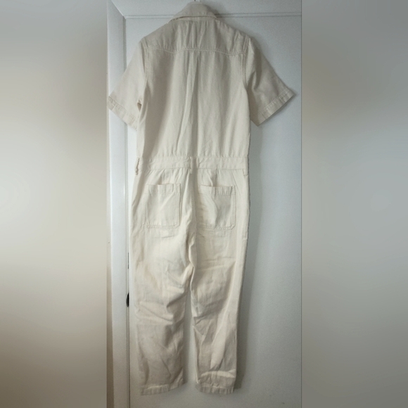 EVERLANE The Short Sleeve Denim Overall In Seeded Ecru Size 6 - Picture 3 of 15